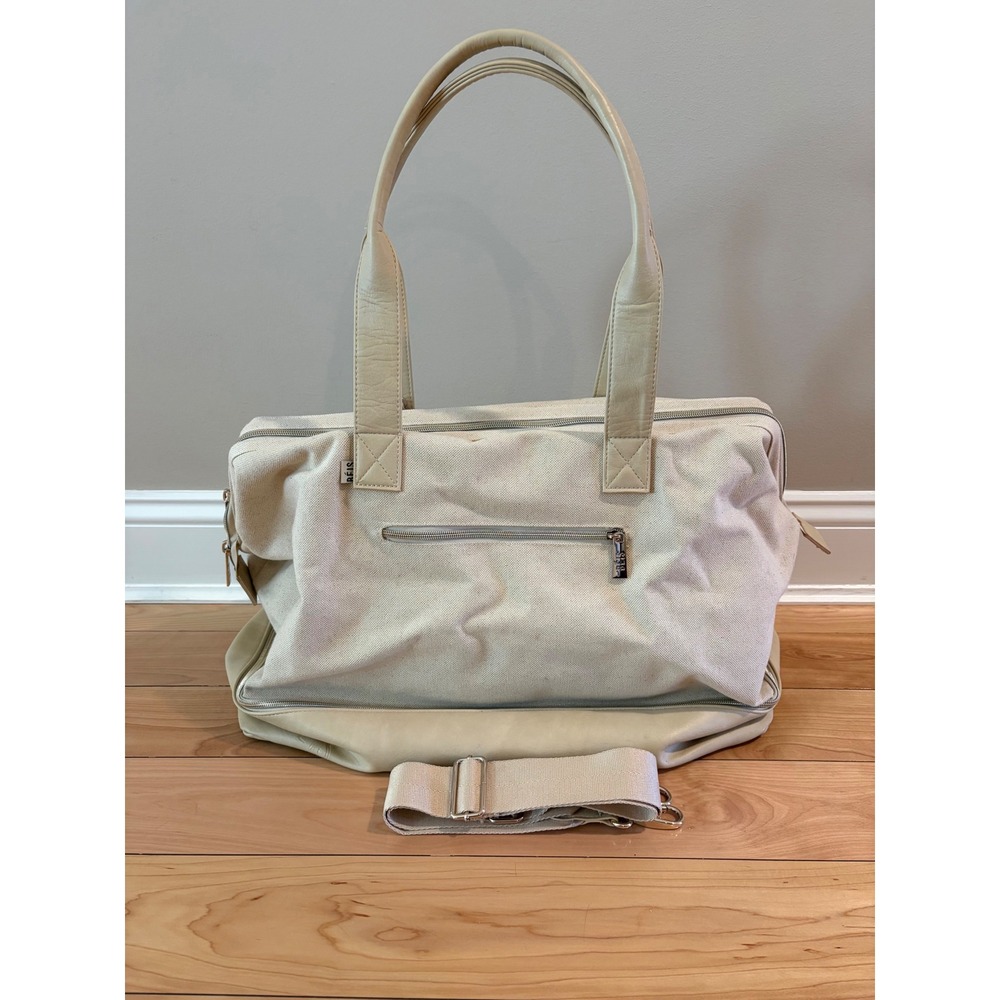 BEIS The Weekender Bag Beige Canvas Travel Duffel with Shoe Compartment